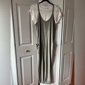 Sincerely Jules Olive Green Jumpsuit and White Layering Shirt